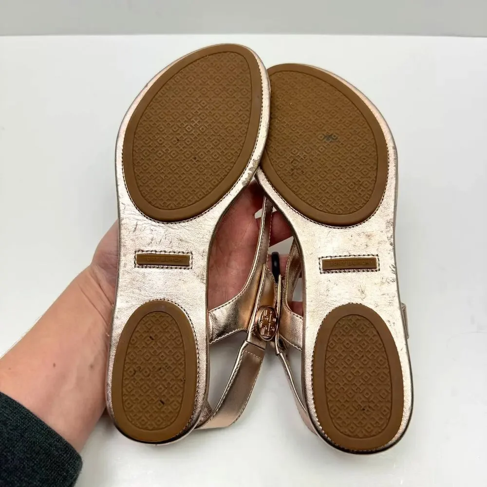 Tory Burch | Minnie Metallic Rose Gold Flat Slingback Flip Flop Travel Sandals
